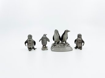 (uB-55) LOT OF 4 PEWTER MINIATURE PENGUIN FIGURINES-APPROX. 1 3/4' TO 2 1/2'-1 IS MASTER CAST