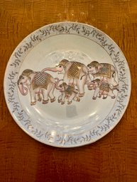 (DR) LARGE CERAMIC ASIAN ELEPHANTS DISPLAY PLATE -  ELEPHANT FAMILY - 18' ACROSS