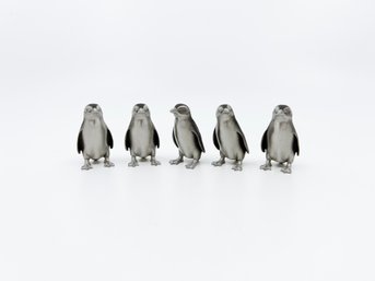 (UB-62) LOT OF 5 MINIATURE PEWTER PENGUIN FIGURINES-APPROX. 1 1/2' TALL