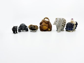 (UB-64) LOT OF 6 ANIMAL THEMED FIGURINES-FROM 1' TO 2 3/4'-TORTOISE, CHIMP, DOG, ELEPHANT AND VULTURE