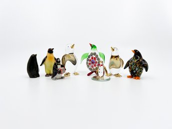 (UB-65) LOT OF 8 GLASS PENGUIN THEMED FIGURINES-APPROX. 1 1/2' TO 3'