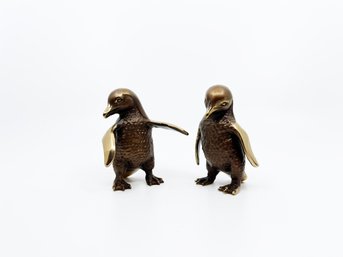 (UB-66) LOT OF 2 SIGNED HEAVY BRASS PENGUINS-APPROX. 3 1/2' TALL