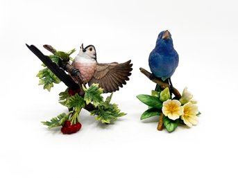 (A-17) VINTAGE LOT OF 2 LENOX HAND PAINTED PORCELAIN FIGURINES-LONG TAILED TITMOUSE & INDIGO BUNTING