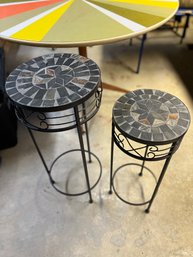(B) PAIR OF TILE TOP METAL PLANT STANDS - 18' & 24'