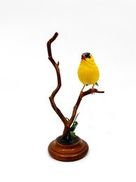 (A-25) LOVELY ONE OF A KIND VINTAGE WOOD CARVING 'AMERICAN GOLDFINCH' BY PENNY MILLER, 1991 -VIRGINIA - $450