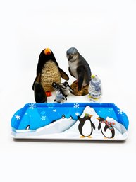 (UB-79) LOT OF 6 PENGUIN RELATED ITEMS-tRAY AND FIGURINES