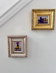 (HALL) PAIR OF ORIGINAL JOYCE WASHOR, SOUTHAMPTON MINIATURE STILL LIFE OIL PAINTINGS -FRAMED IN GOLD -7' BY 8'