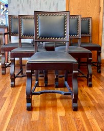 SET OF SIX VINTAGE DINING CHAIRS - SOLID BASES, NAILHEAD DETAIL - TWO ARM, FOUR WITHOUT-37' BY 15'W BY  17'SH