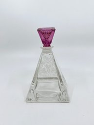 (UB-89) PRETTY ETCHED GLASS 'REBECCA HARDIN' PERFUME BOTTLE W/PINK STOPPER - NUMBERED AND SIGNED -  5'