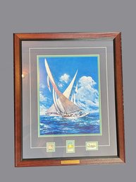 (UB-91) ANTON OTTO FISCHER 'DUEL IN THE WIND' FRAMED ART PRINT PLUS COMMEMORATIVE STAMPS-18' X 22'