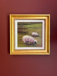 (LIB) ORIGINAL OIL PAINTING BY THERESA GIANUZZI 'LARRY' - SHEEP IN THE MEADOW - SOUTHAMPTON - 15'BY 15'