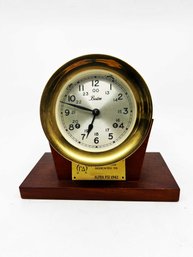 (LR-2) VINTAGE BRASS 'BOSTON' DESK MANTEL CLOCK - 7'