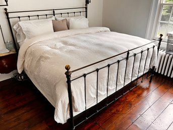 (UB-3) KING SIZE CHARLES P. ROGERS IRON BED FRAME WITH MATTRESS & BOX SPRING INCLUDED - CHIC W/BRASS DETAIL