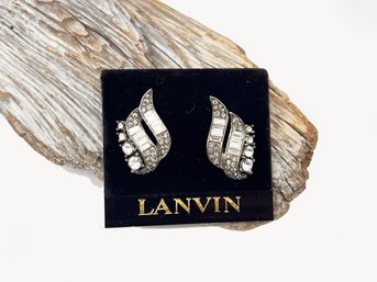 (A-8) VINTAGE  'LANVIN' CLIP ON EARRINGS-RHINESTONES-SPARKLING-NEW IN PACKAGE