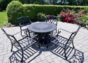 CAST ALUMINUM OUTDOOR PROPANE FIRE PIT TABLE WITH FOUR CHAIRS - 47'W BY 26'H