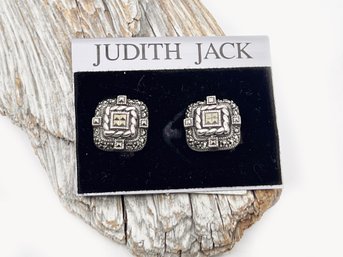 (A-14) VINTAGE  'JUDITH JACK' STERLING SILVER AND MARCASITE CLIP ON EARRINGS-ORIG. PACKAGING