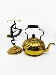 (LR-12) ANTIQUE BRASS SCALE & TEA KETTLE - 8'-9'