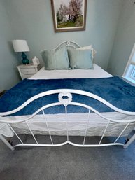 (LowBed) FULL SIZE WHITE IRON BED WITH MATTRESS - BEDDING NOT INCLUDED