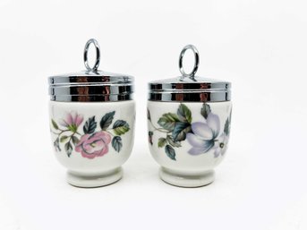 (LR-17) PAIR OF VINTAGE ROYAL WORCESTER PORCELAIN EGG CODDLER-FLORAL DESIGNS