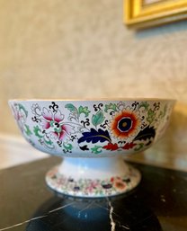 (DR) ANTIQUE 'REAL IRON STONE CHINA' IMARI DECORATED CENTERPIECE BOWL - HAND PAINTED -13' BY 7'H