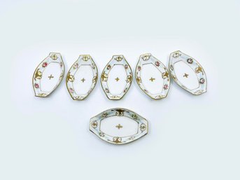 (A-22) SET OF 6 ANTIQUE NIPPON OPEN SALT CELLARS-HAND PAINTED-BONE CHINA-JAPAN