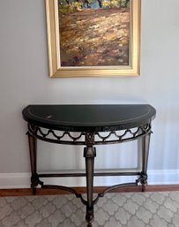 (UPHall) VINTAGE ITALIAN MARBLE HALF MOON CONSOLE TABLE WITH STEEL BASE - 48'W BY 32' H BY 17'D