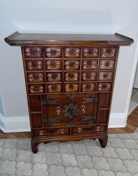 (UPHall)  PETITE ASIAN WOOD APOTHECARY CHEST WITH TWENTY  DRAWERS - 32'W BY 30'H BY 20'D