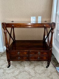 (UP) SINGLE VINTAGE MAHOGANY BEDSIDE TABLE WITH PULL OUT SHELF - 32'W BY 20'D BY 30'H