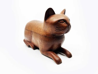 (LR-29) VINTAGE WOOD SCULPTURAL CAT BOX - OPENS TO HOLD YOUR SECRETS - 10'