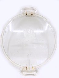 (C-4) VINTAGE MCM ETCHED LARGE LUCITE HANDLED SERVING TRAY - HORSE ETCHED - APPROX.18' ROUND