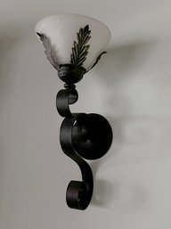 PAIR BLACK WROUGHT IRON CANDLE SCONCES  WITH SHADE - 20' TALL