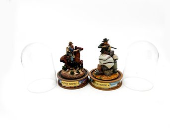 (A-66) PAIR OF FRANKLIN MINT 'TFM' JOHN WAYNE HAND PAINTED SCULPTURE WITH GLASS DOME-CP09034 & CP09422
