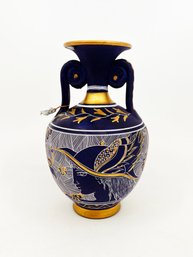 (C-11) REPLICA HAND MADE GREEK VASE/URN-BLUE & GOLD-APPROX. 6 ' TALL