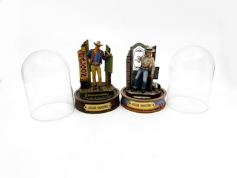 (A-68) PAIR OF FRANKLIN MINT 'TFM' JOHN WAYNE HAND PAINTED SCULPTURE WITH GLASS DOME-B9747 & CP04978