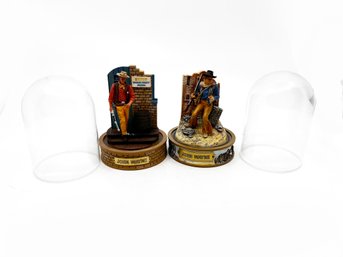 (A-69) PAIR OF FRANKLIN MINT 'TFM' JOHN WAYNE HAND PAINTED SCULPTURE WITH GLASS DOME-B3538 & B1?96