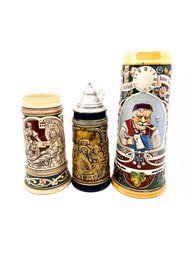 (A-71) LOT OF 3 BEER STEINS- 2 ARE MISSING LIDS-GERMANY & WEST GERMANY-SEE IMAGES FOR CONDITION
