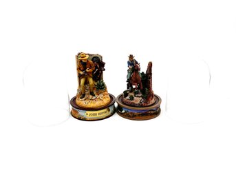 (A-73)  LOT OF 2 'TFM' JOHN WAYNE HAND PAINTED SCULPTURE WITH GLASS DOME-CP06374 & CP07857