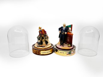 (A-74) PAIR OF FRANKLIN MINT 'TFM' JOHN WAYNE HAND PAINTED SCULPTURES WITH GLASS DOME-CP12709 & XWV8473