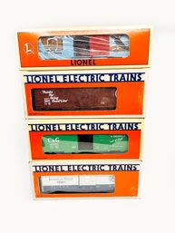 (C-19) VINTAGE LOT OF 4 LIONEL ELECTRIC BOXCARS TRAINS-SEE BELOW