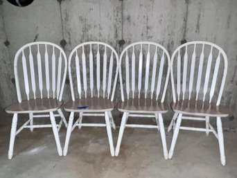 (BAS) SET OF FOUR WHITE SLAT BACK CHAIRS WITH WOOD SEATS - 38' BY 18' BY 18'