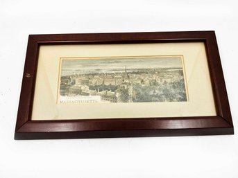 (DEN-17) ANTIQUE 1870'S  ENGRAVING 'VIEW OF BOSTON FROM THE STATE HOUSE' MASS. - HAND COLORED - 14' BY 8'