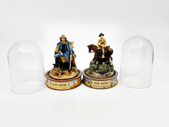 (A-76) PAIR OF FRANKLIN MINT 'TFM' JOHN WAYNE HAND PAINTED SCULPTURES WITH GLASS DOME-CP09148 & CP11476