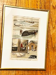 (DEN-21) FRAMED 1897 PRINT 'WHALING OFF AMAGANSETT L.I.' - 20' X 15' GLASS IS BROKEN