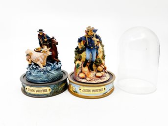 (A-78) PAIR OF FRANKLIN MINT JOHN WAYNE HAND PAINTED SCULPTURES WITH 1 GLASS DOME-CP04946 & CP18197