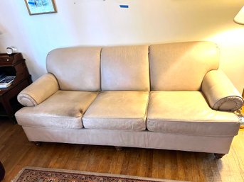 (dEN-24) PRE OWNED LEATHER SOFA-SEE DAMAGE-APPROX. 87' X 35' X 39'