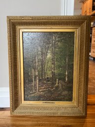 (U-11) ORIGINAL FRAMED OIL PAINTING 'OTTO LUDVIG SINDING' NORWAY (1842-1909) MOODY ANTIQUE FOREST -HEAVY FRAME