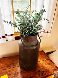 (DEN-30) VINTAGE METAL MILK CONTAINER AND ARTIFICIAL FLOWER ARRANGEMENTS-APPROX. 18' X 12'