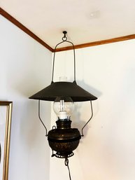 (DEN-44) ADAPTED ANTIQUE BRASS OIL LAMP TO ELECTRIC-APPROX. 32' X 18'