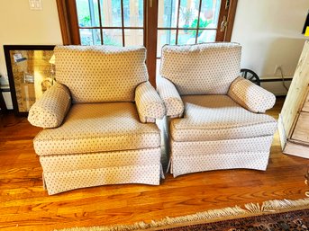 (DEN-47) PAIR OF 'THOMASVILLE' UPHOLSTERED MATCHING ARM CHAIRS-EACH APPROX. 35' X 36' X 30'