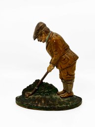 (BAS-6) ANTIQUE CAST IRON DOOR STOPPER - OLD TIME GOLFER  -ALL ORIGINAL - 6' TALL